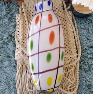 Boho vase decor in orange yellow blue green white